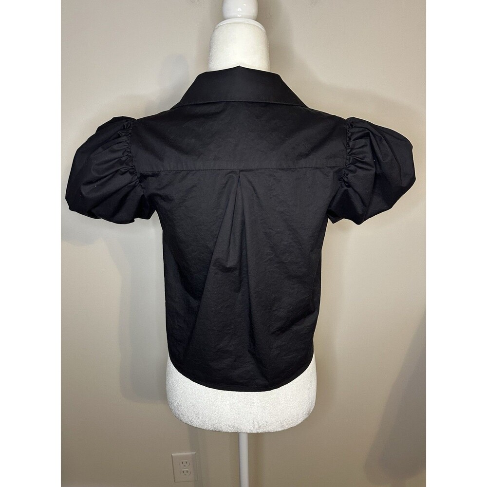 Monica Nera Summer Top In Black Button Up Blouse Puff Sleeve XS - Picture 4 of 10